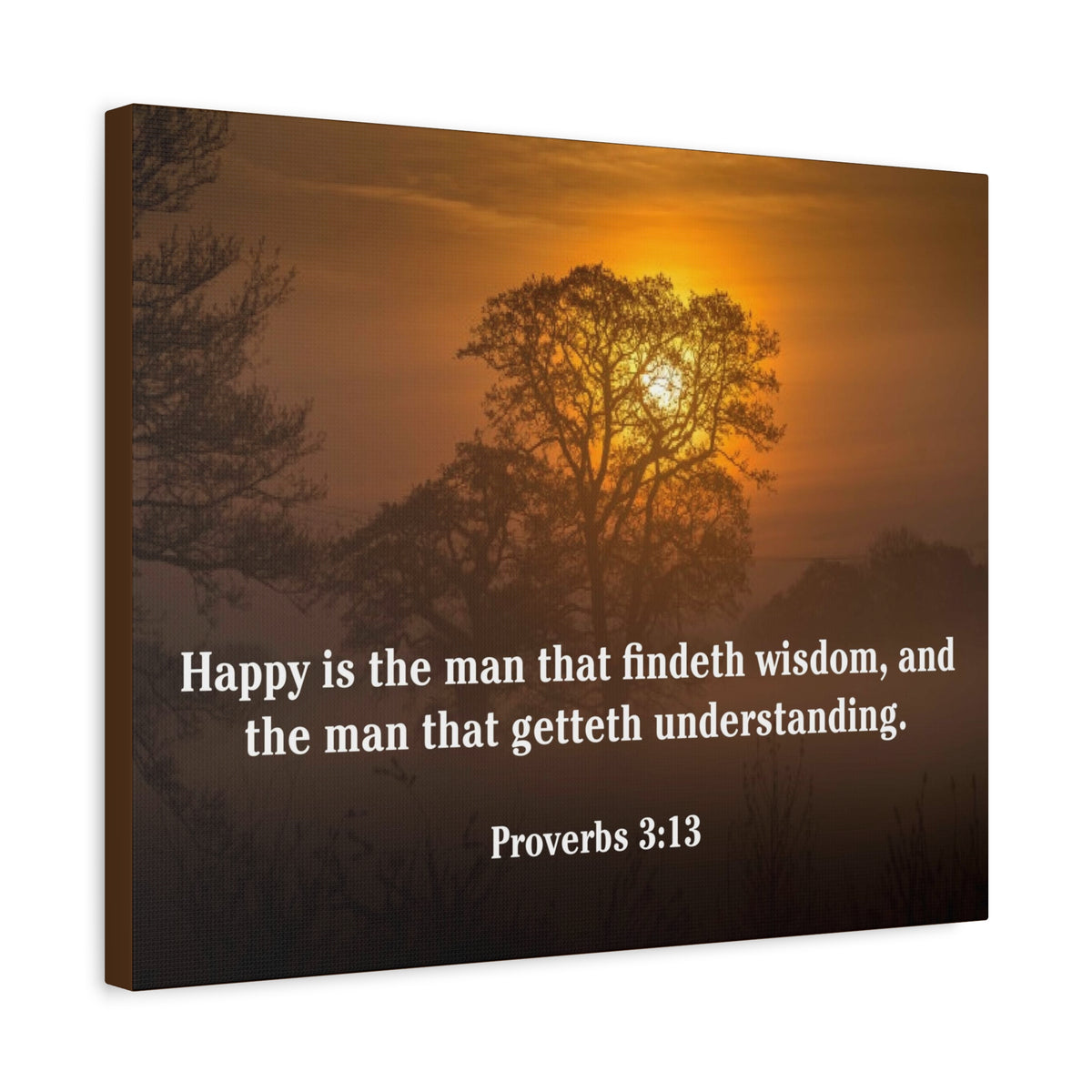 Scripture Canvas Happy is The Man Proverbs 3:13 Christian Wall Art Bible Verse Print Ready to Hang