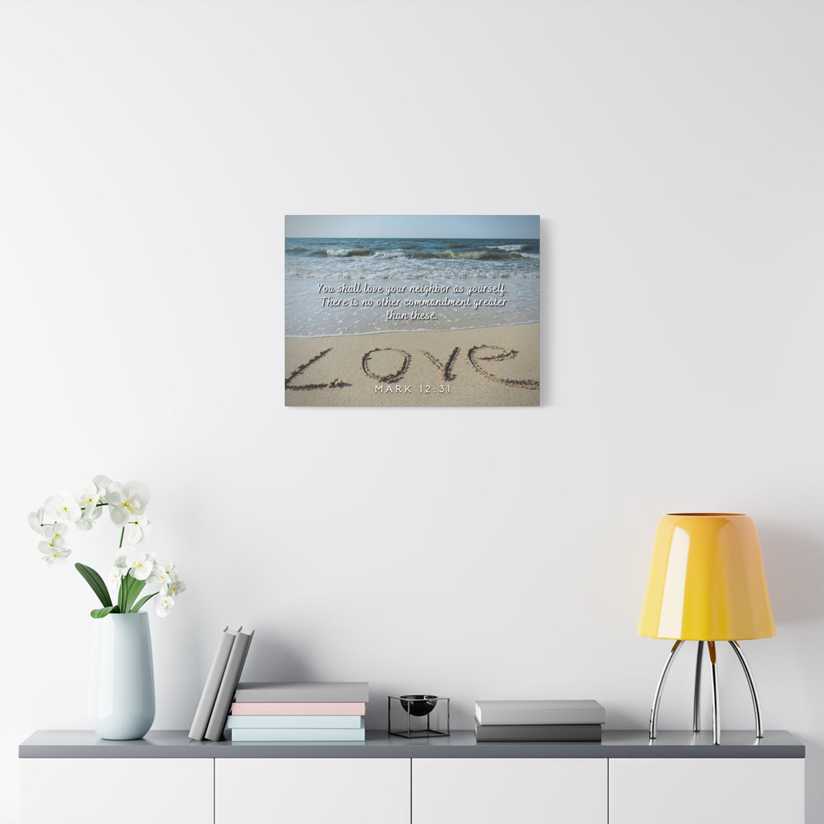 Scripture Canvas Love Your Neighbor Mark 12:31 Christian Wall Art Bible Verse Print Ready to Hang