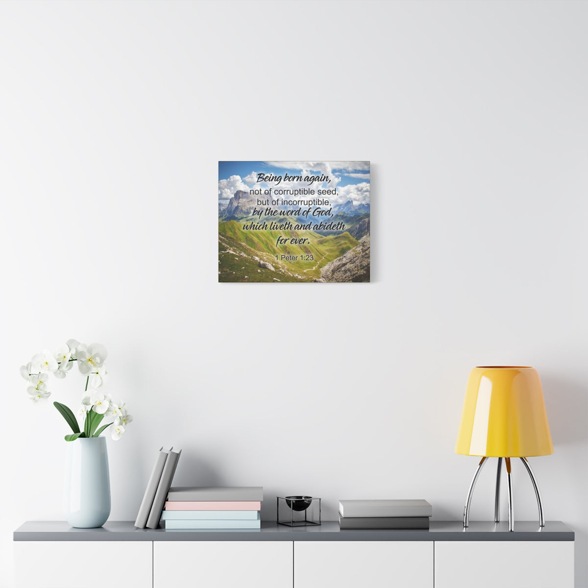 Scripture Canvas Being Born Again 1 Peter 1:23 Christian Wall Art Bible Verse Print Ready to Hang
