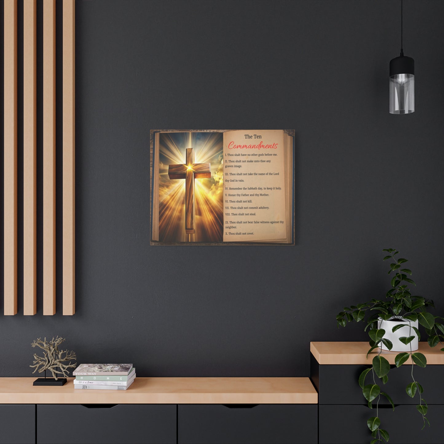 The Ten Commandments Open Book Cross Bible Canvas Christian Wall Art Ready to Hang Unframed