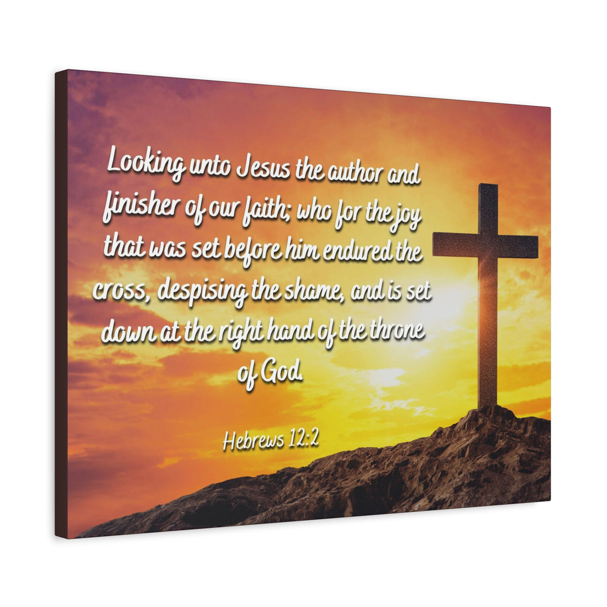 Scripture Canvas Endured The Cross Hebrews 12:2 Christian Wall Art Bible Verse Print Ready to Hang