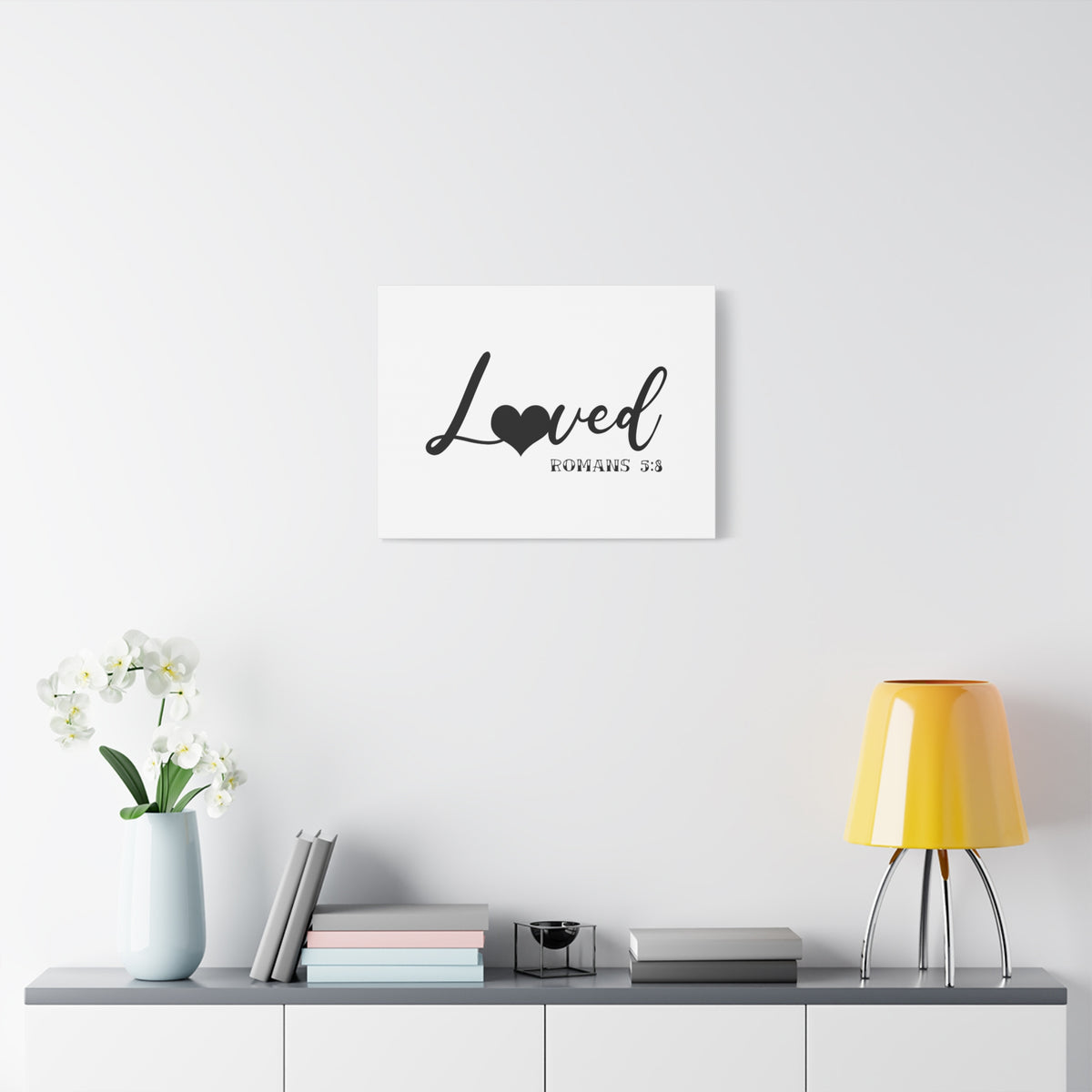 Scripture Canvas Loved Romans 5:8 Christian Wall Art Bible Verse Print Ready to Hang