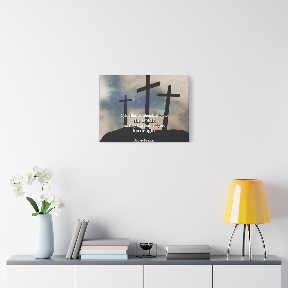 Scripture Canvas Lying Lips Proverbs 12:22 Christian Wall Art Bible Verse Print Ready to Hang
