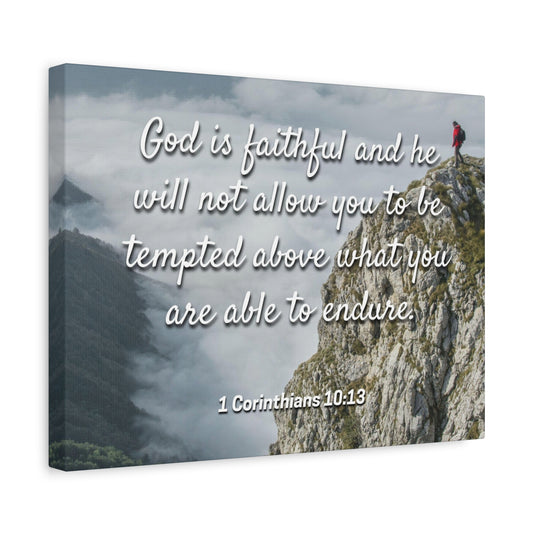 Scripture Canvas God Is Faithful 1 Corinthians 10:13 Christian Wall Art Bible Verse Print Ready to Hang