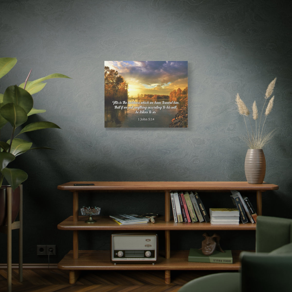 Scripture Canvas The Confidence 1 John 5:14 Christian Wall Art Bible Verse Print Ready to Hang