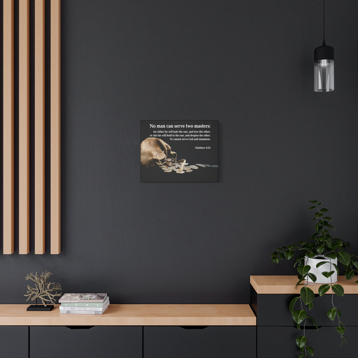 Scripture Canvas Two Masters Matthew 6:24 Christian Wall Art Bible Verse Print Ready to Hang