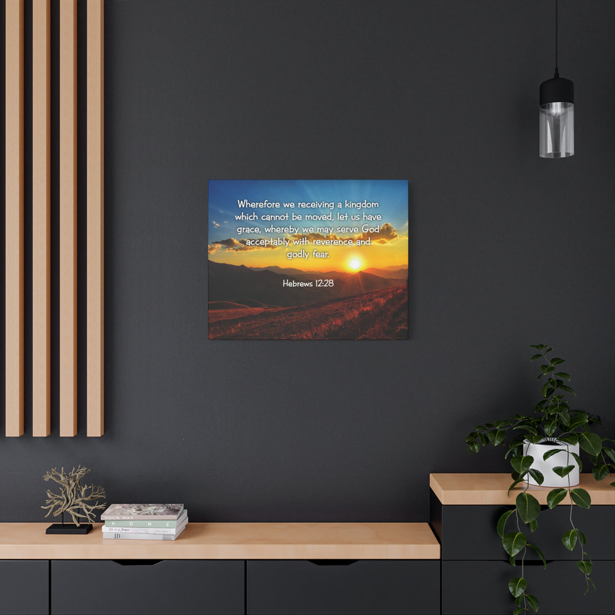 Scripture Canvas Kingdom Hebrews 12:28 KJV Christian Wall Art Bible Verse Print Ready to Hang