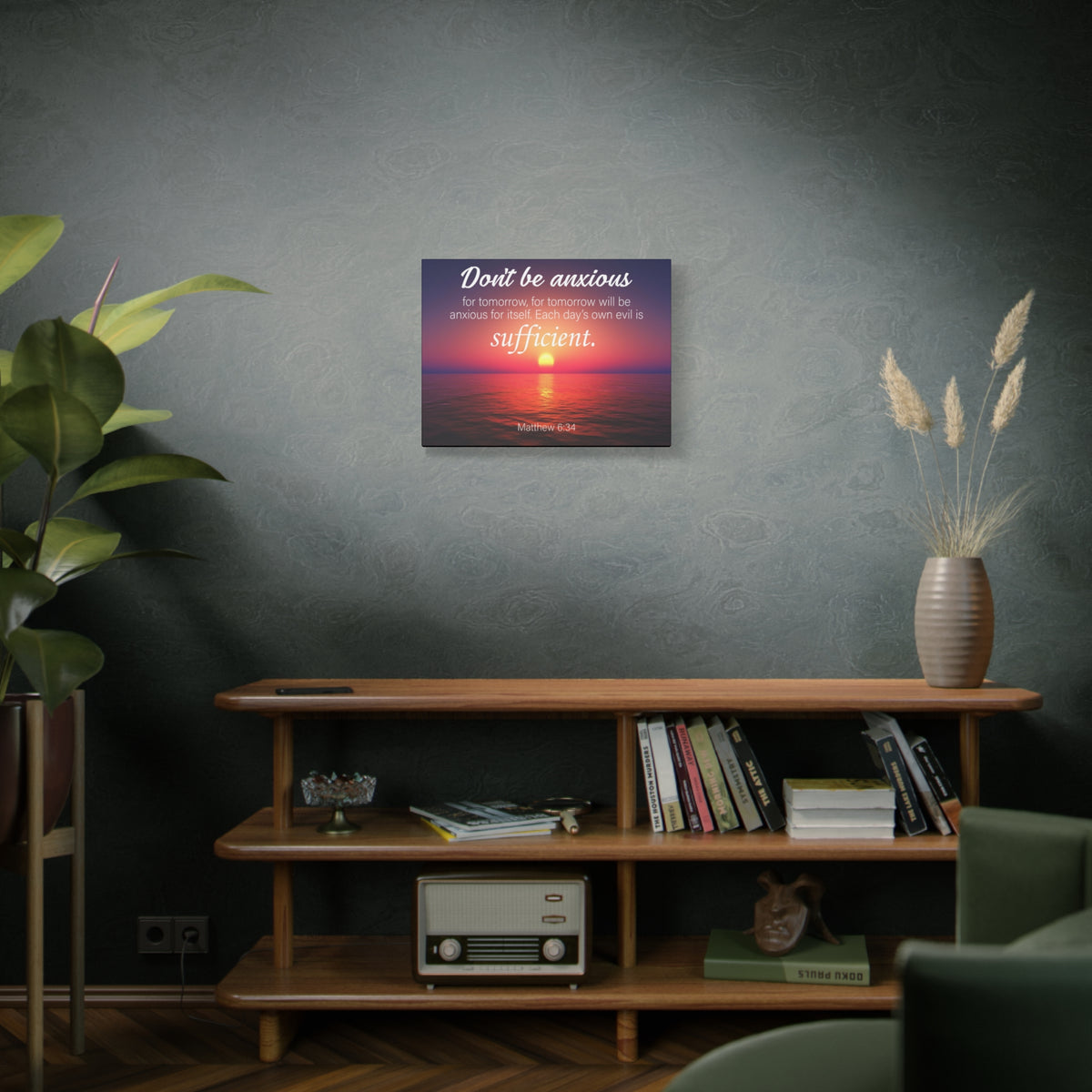 Scripture Canvas Don't Be Anxious Matthew 6:34 Christian Wall Art Bible Verse Print Ready to Hang