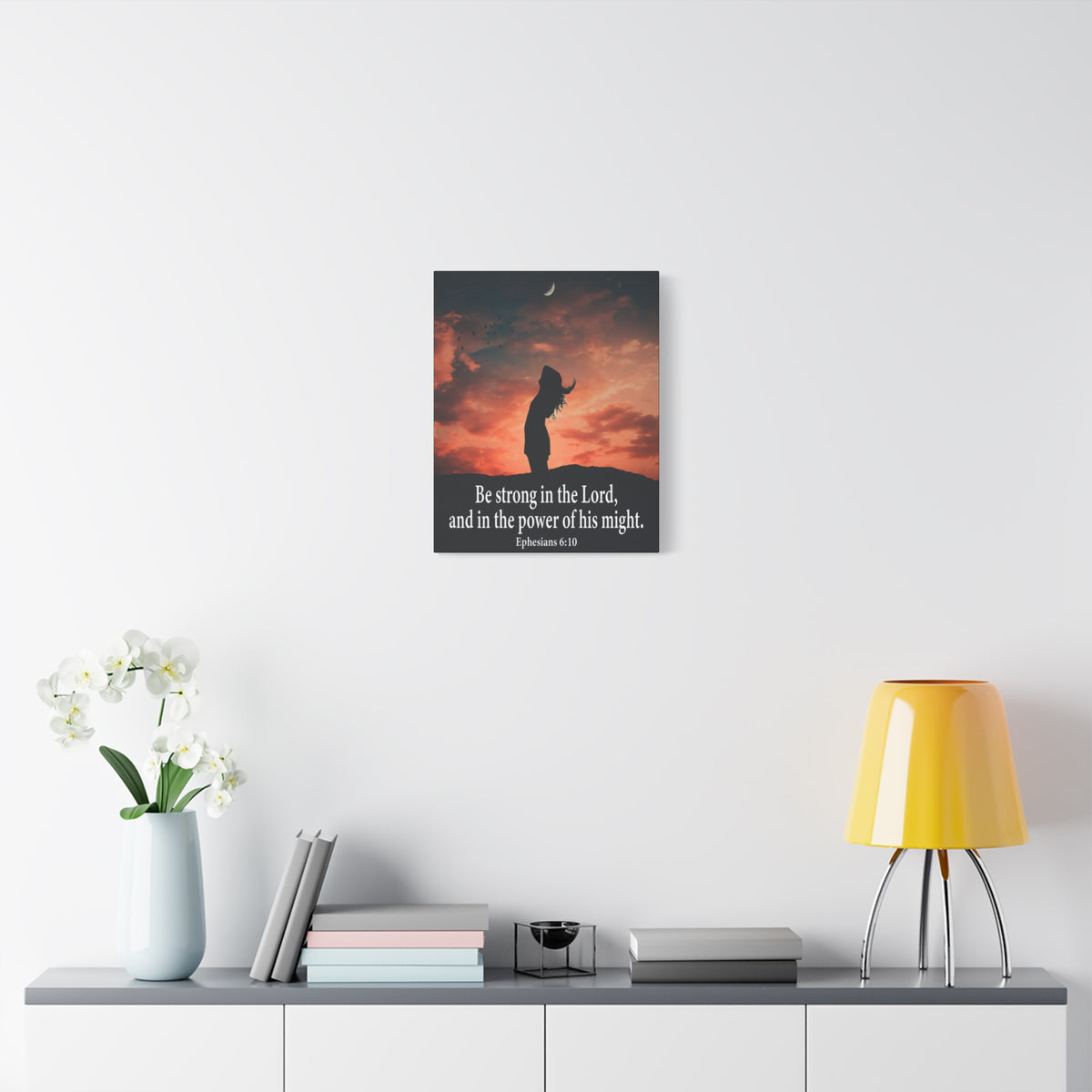 Scripture Canvas Be Strong in the Lord Ephesians 6:10 Christian Wall Art Bible Verse Print Ready to Hang