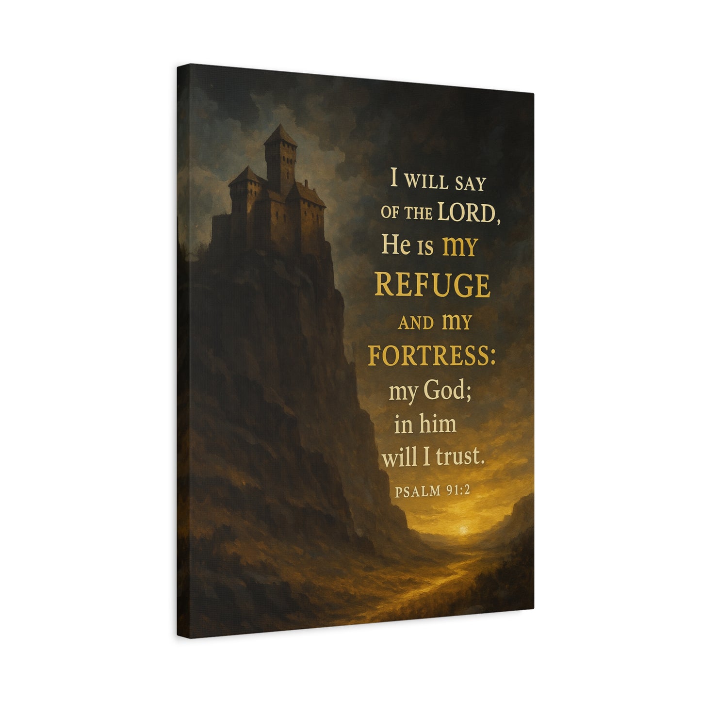 Bible Verse Canvas Psalm 91:2 Christian Home Décor Wall Art Scripture Ready to Hang Faith Print