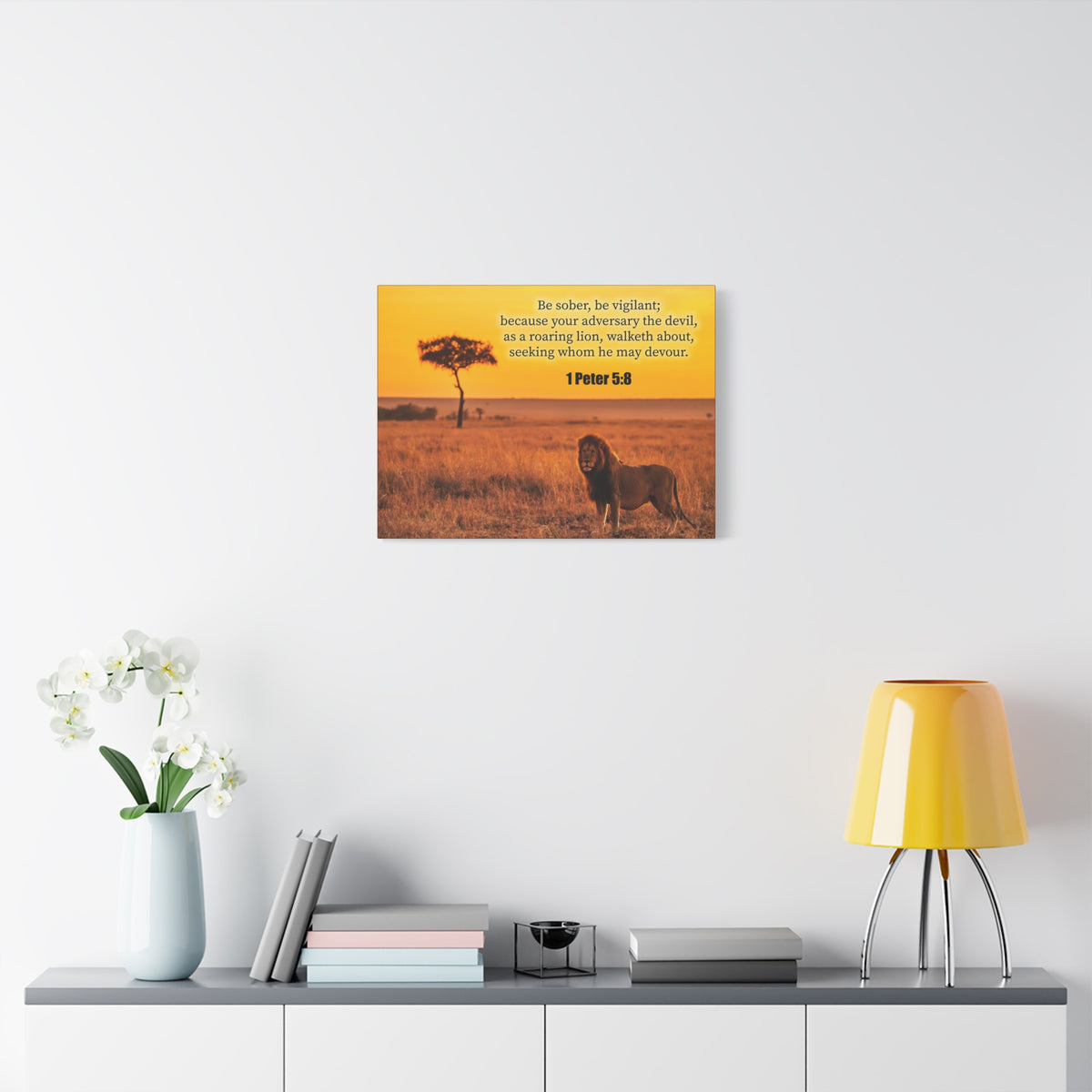 Scripture Canvas Roaring Lion 1 Peter 5:8 Christian Wall Art Bible Verse Print Ready to Hang