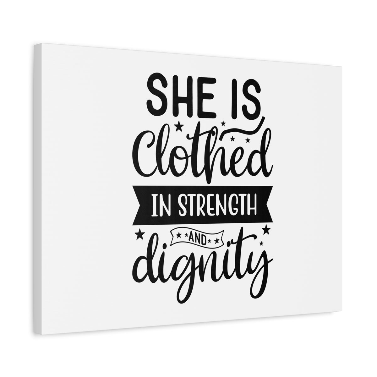Scripture Canvas Clothed In Strength Proverbs 31:25 Many Stars Christian Wall Art Bible Verse Print Ready to Hang