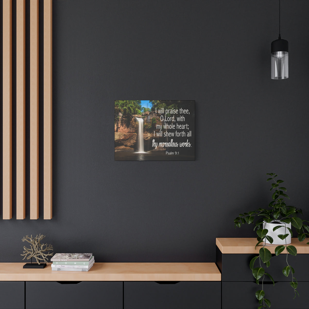 Scripture Canvas I Will Praise Thee Psalm 9:1 Christian Wall Art Bible Verse Print Ready to Hang