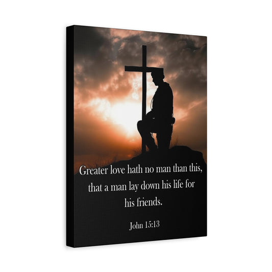 Scripture Walls John 15:13 Greater Love Soldier at Cross Christian Wall Art Print Ready to Hang Unframed