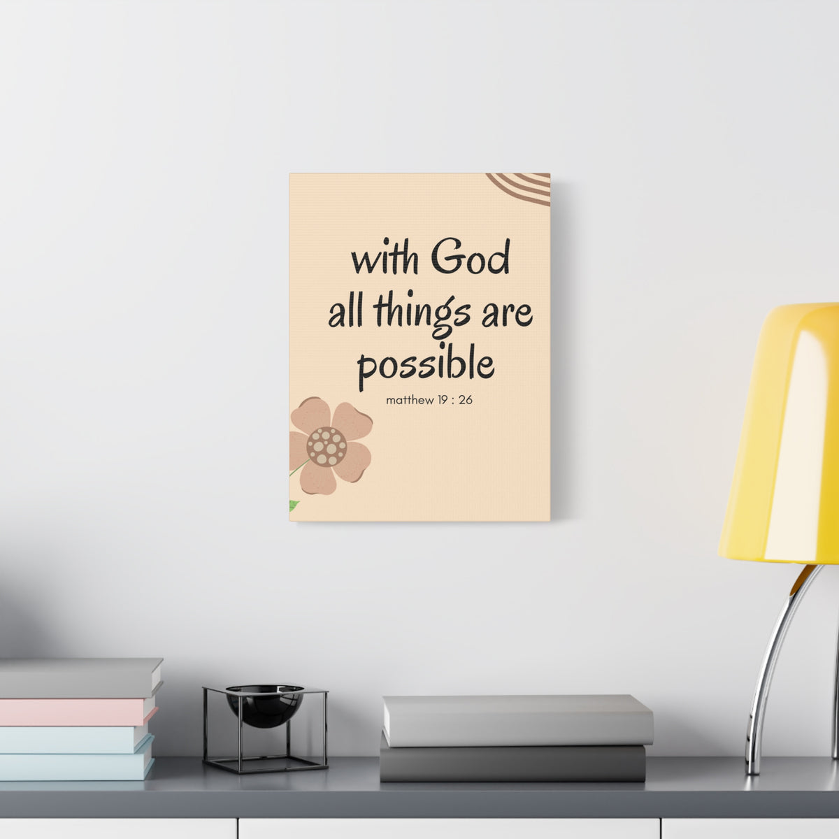 Scripture Canvas All Things Are Possible Matthew 19:26 Brown Flower Christian Wall Art Bible Verse Print Ready to Hang
