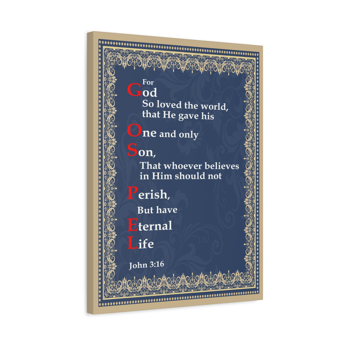 Scripture Canvas Gospel John 3:16 Christian Wall Art Bible Verse Print Ready to Hang