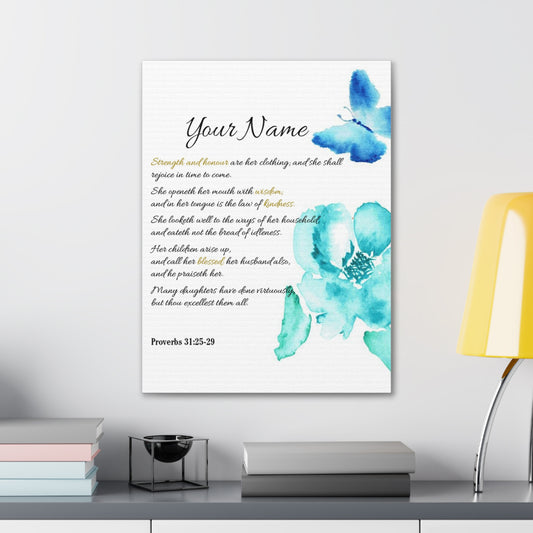 Personalized She is Strong Proverbs 31:25-29 Bible Chapter Canvas Christian Wall Art Ready to Hang