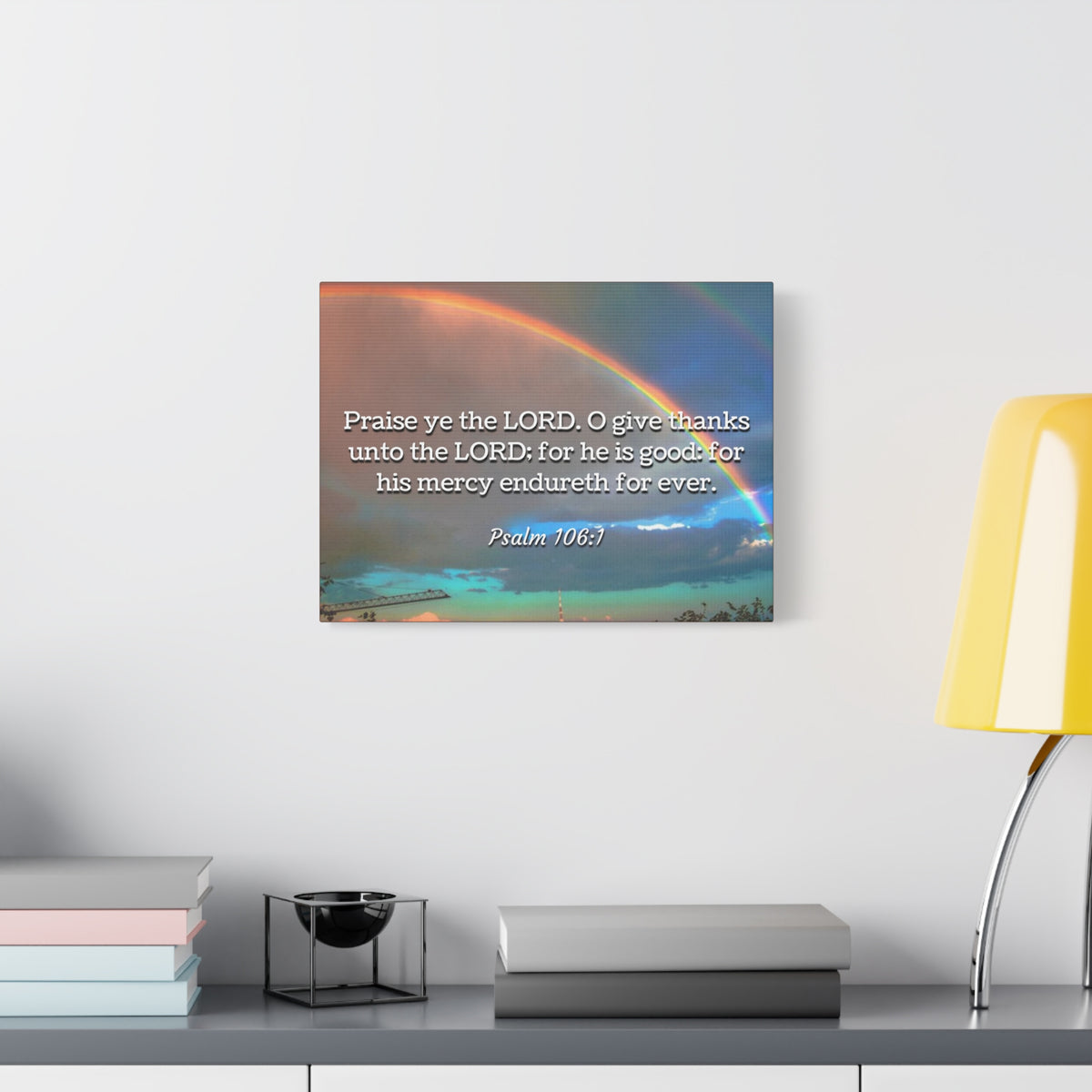Scripture Canvas Praise Ye Psalm 106:1 Christian Wall Art Bible Verse Print Ready to Hang