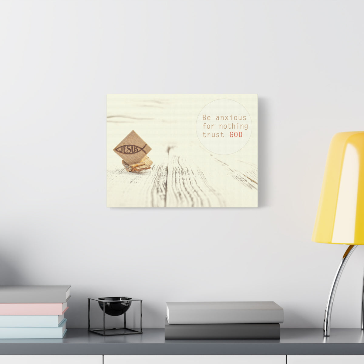Scripture Canvas Trust God, Philippians 4:6 Jesus Fish Christian Wall Art Bible Verse Print Ready to Hang