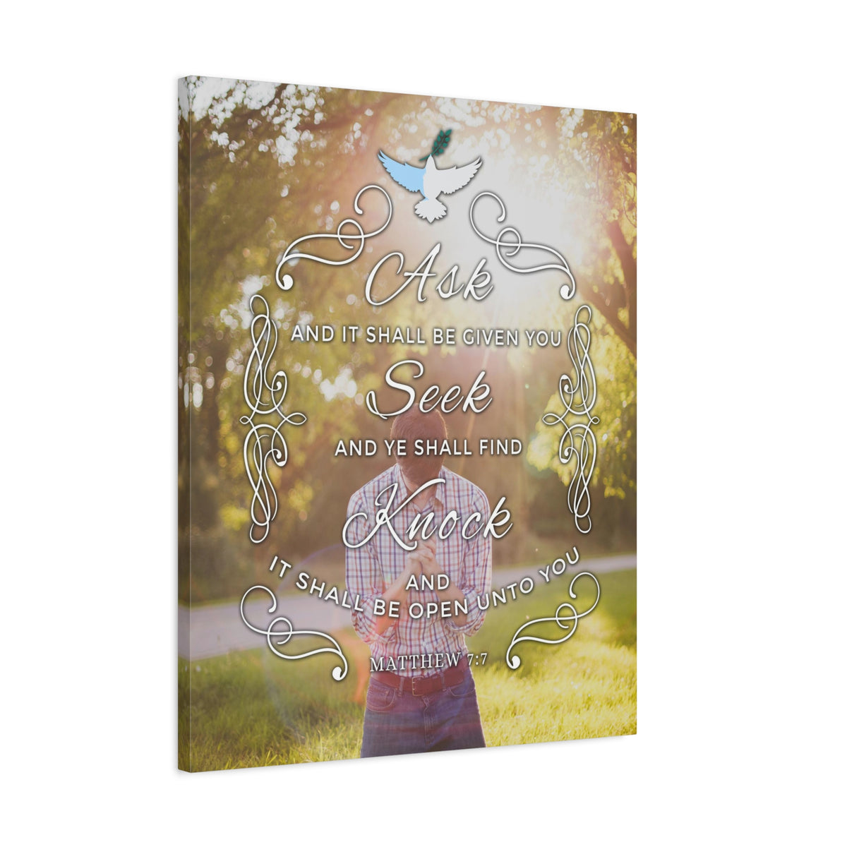 Scripture Canvas Ask Seek Knock Matthew 7:7 Christian Wall Art Bible Verse Print Ready to Hang