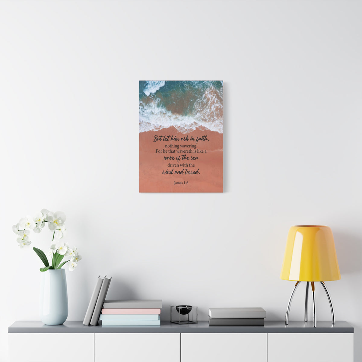 Scripture Canvas Wave of the Sea James 1:6 Christian Wall Art Bible Verse Print Ready to Hang