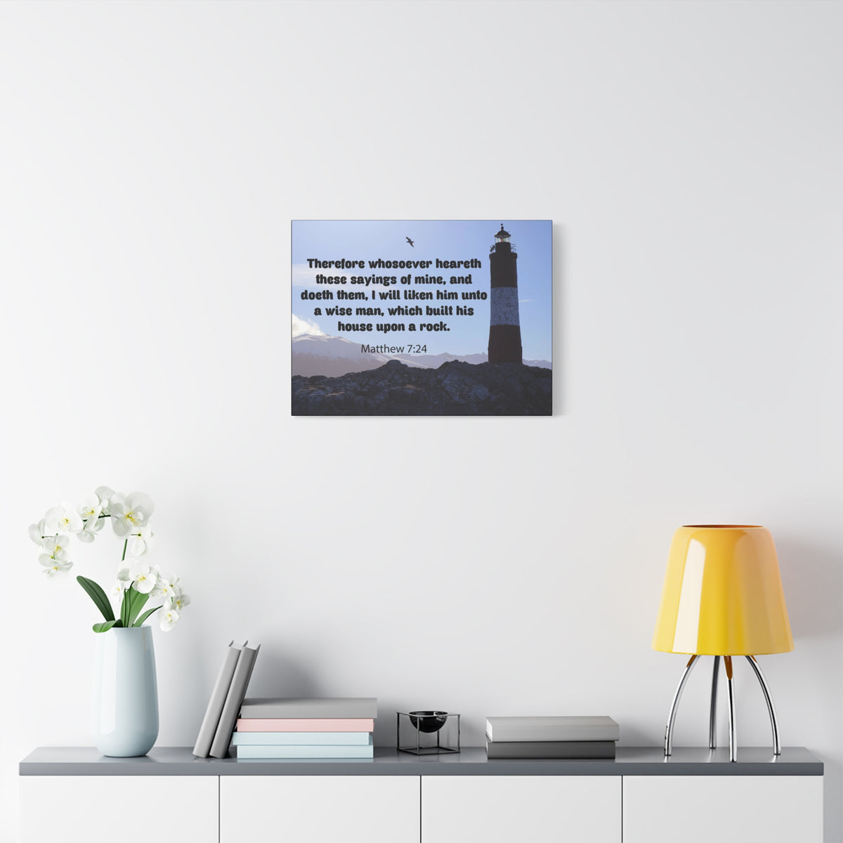 Scripture Canvas House Upon a Rock Matthew 7:24 Christian Wall Art Bible Verse Print Ready to Hang
