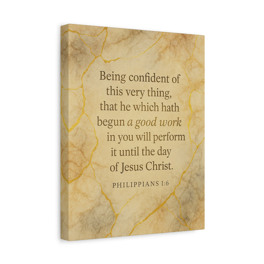 Bible Verse Canvas Philippians 1:6 Christian Home Décor Wall Art Scripture Ready to Hang Faith Print