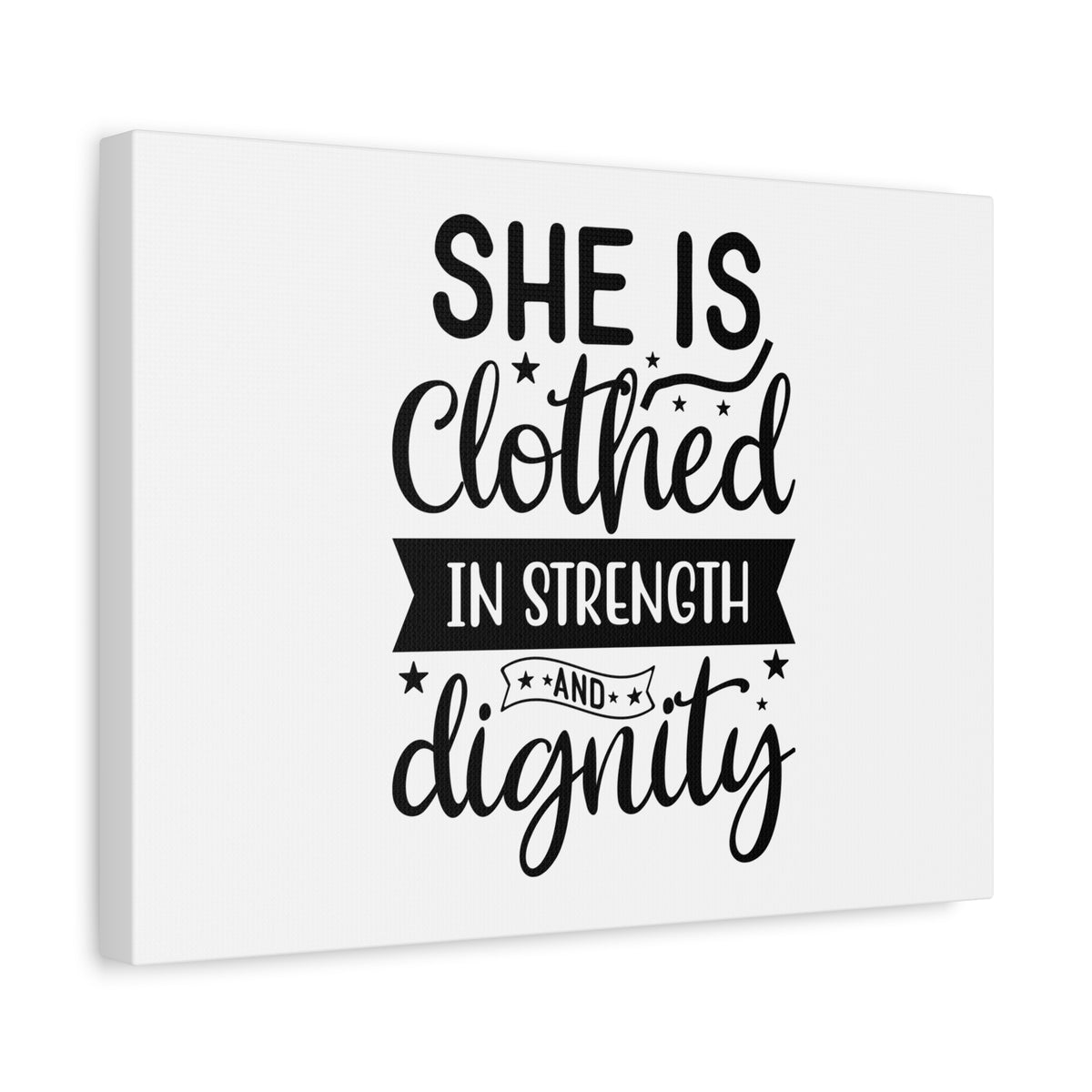 Scripture Canvas Clothed In Strength Proverbs 31:25 Many Stars Christian Wall Art Bible Verse Print Ready to Hang