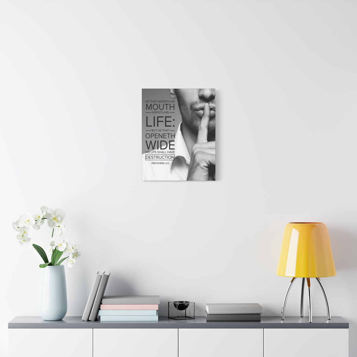 Scripture Canvas He That Keepeth His Mouth Proverbs 13:3 Christian Wall Art Bible Verse Print Ready to Hang