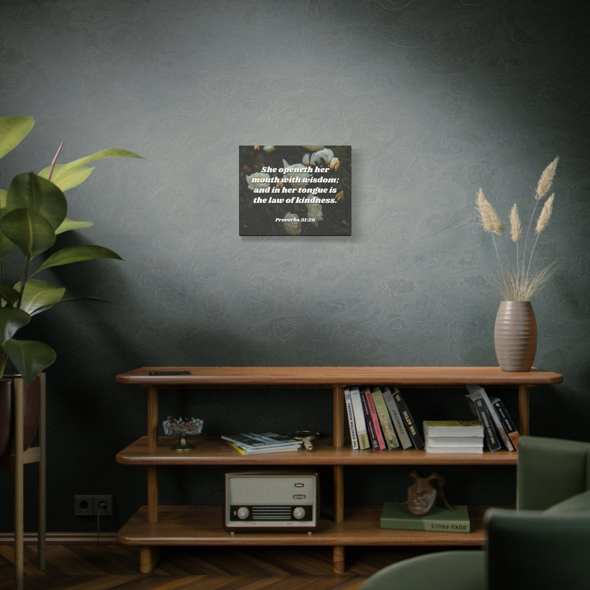Scripture Canvas The Law Of Kindness Proverbs 31:26 Christian Wall Art Bible Verse Print Ready to Hang
