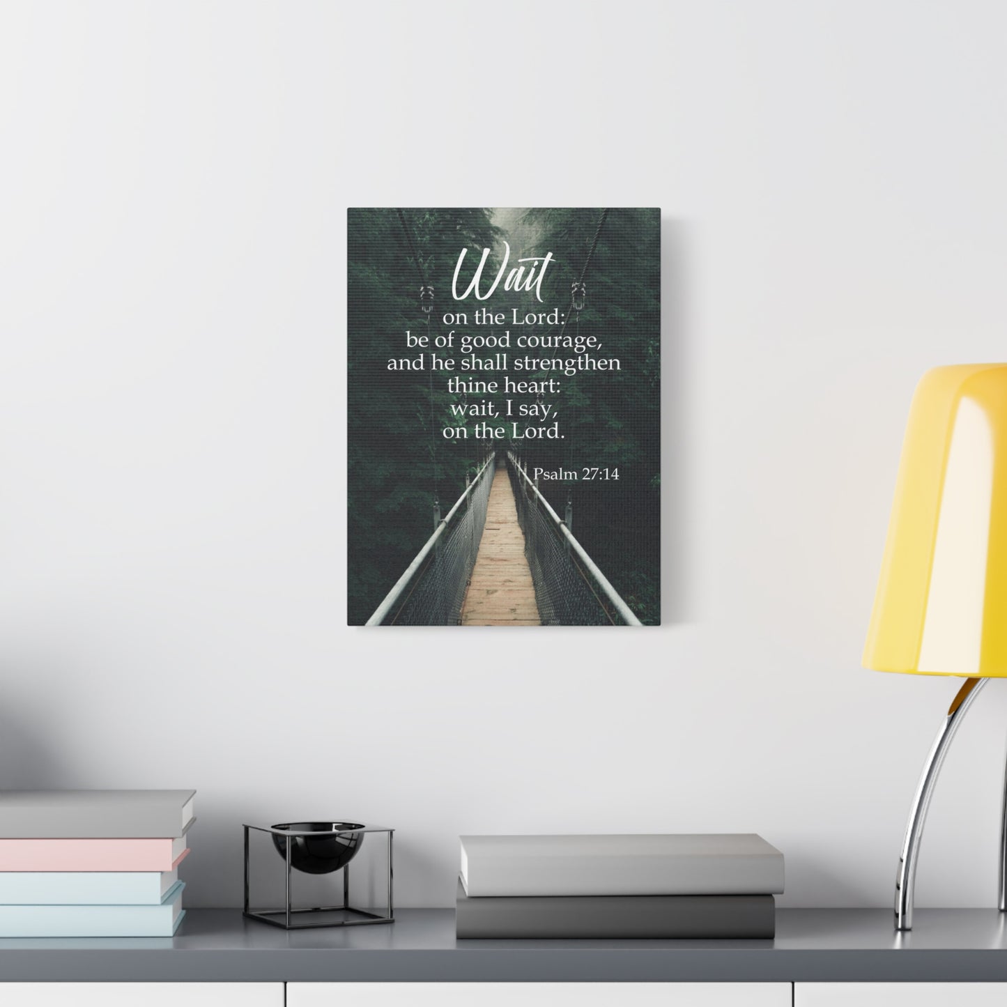 Bible Verse Canvas Wait on the Lord Psalm 27:14 Wall Art Christian Home Decor