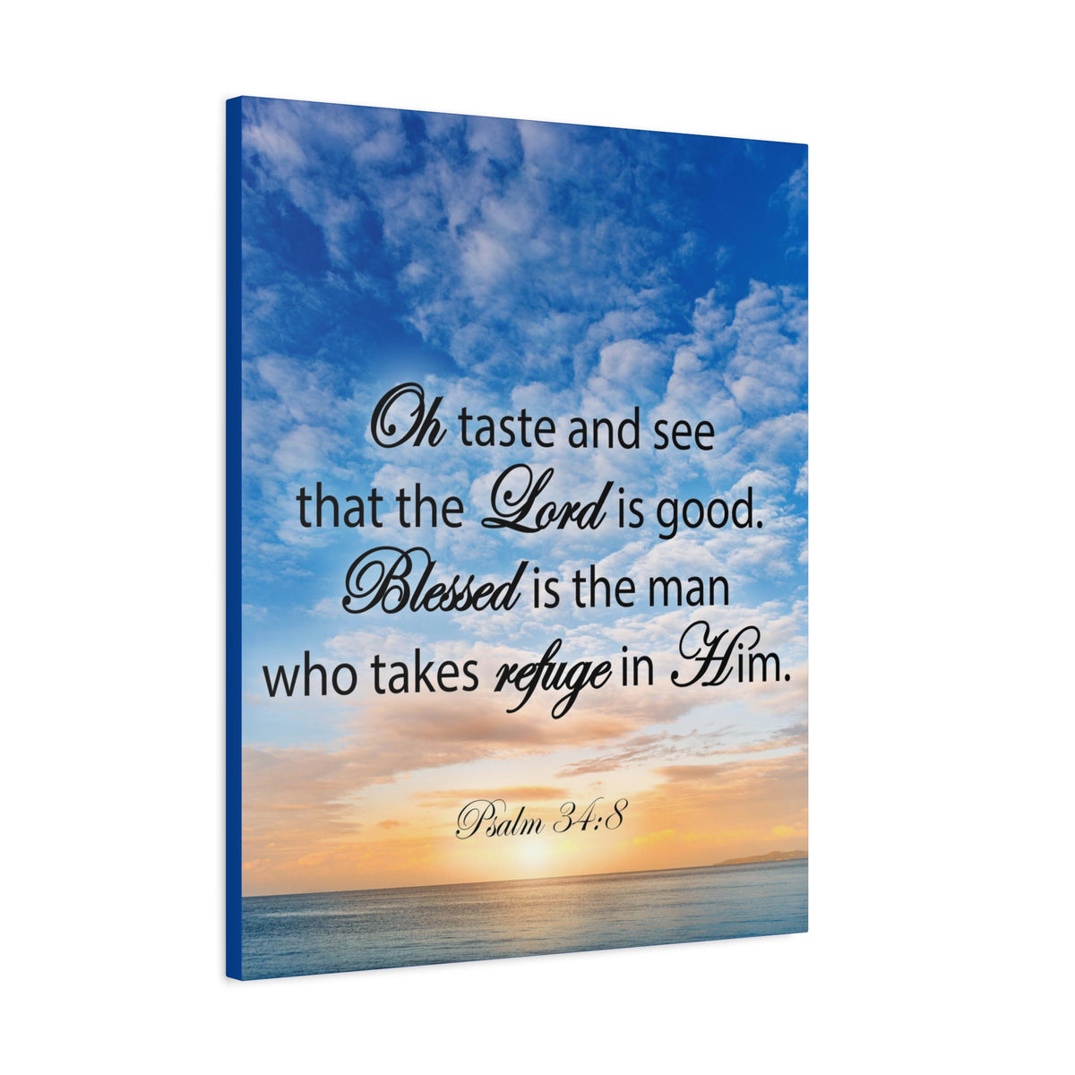Scripture Canvas Blessed is The Man Psalm 34:8 Christian Wall Art Bible Verse Print Ready to Hang