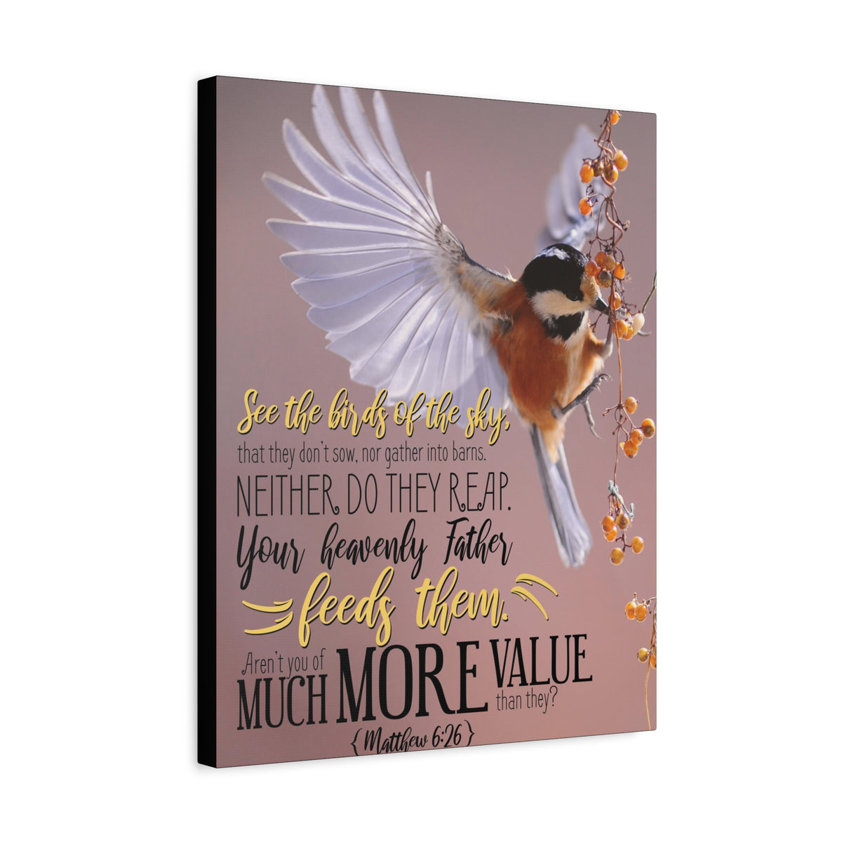 Scripture Canvas Much More Value Matthew 6:26 Christian Wall Art Bible Verse Print Ready to Hang