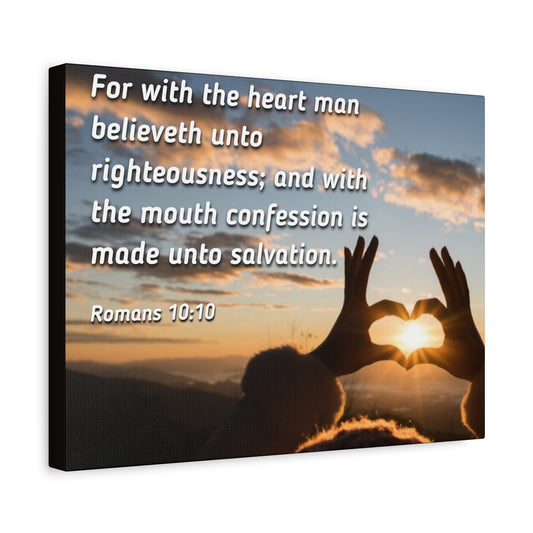 Scripture Canvas Believeth Unto Righteousness Romans 10:10 Christian Wall Art Bible Verse Print Ready to Hang