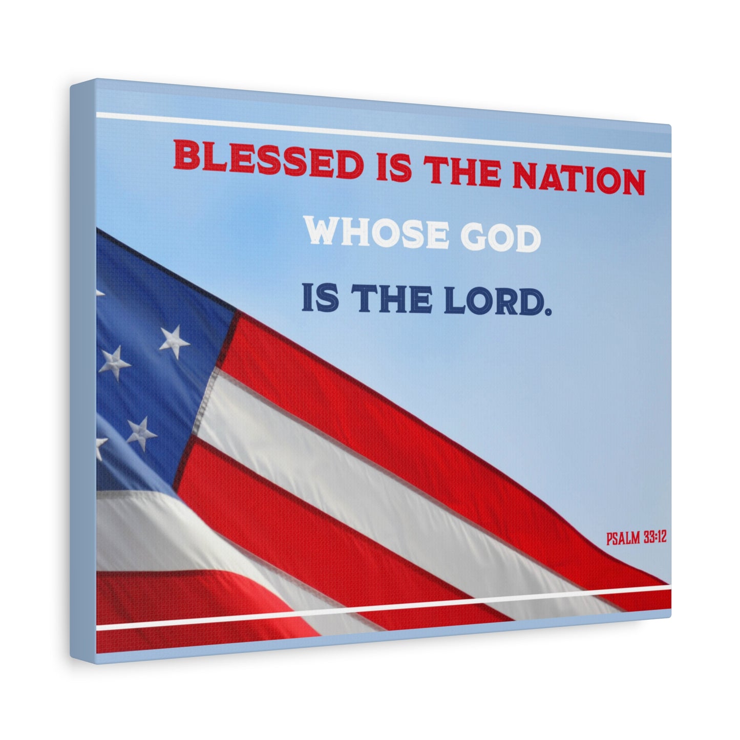 Scripture Canvas Blessed Is The Nation Psalm 33:12 Christian Wall Art Bible Verse Print Ready to Hang