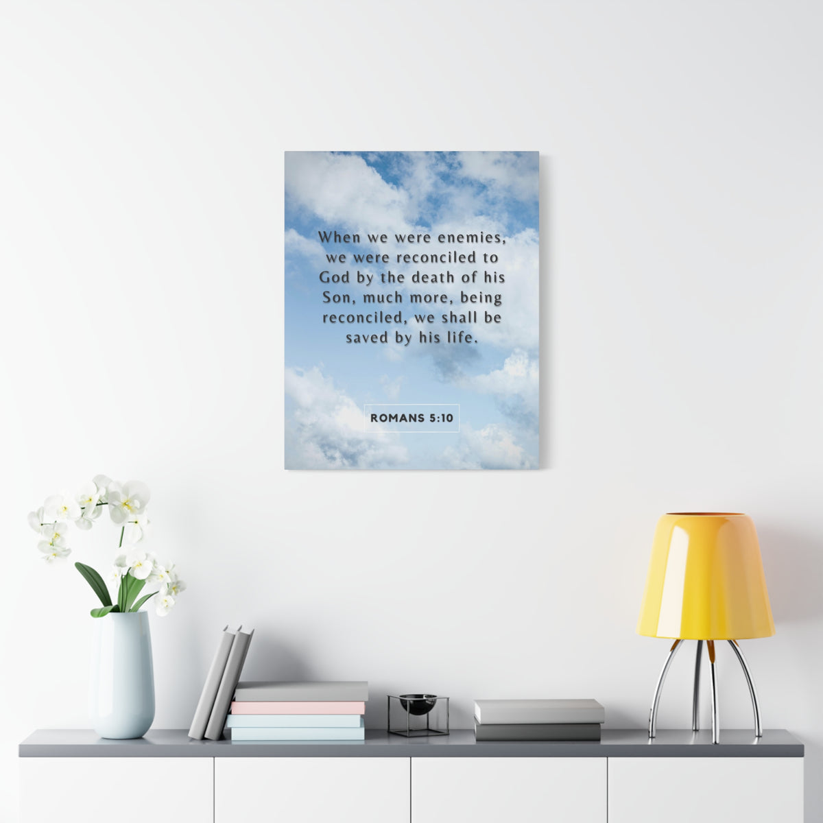 Scripture Canvas Saved By His Life Romans 5:10 Christian Wall Art Bible Verse Print Ready to Hang