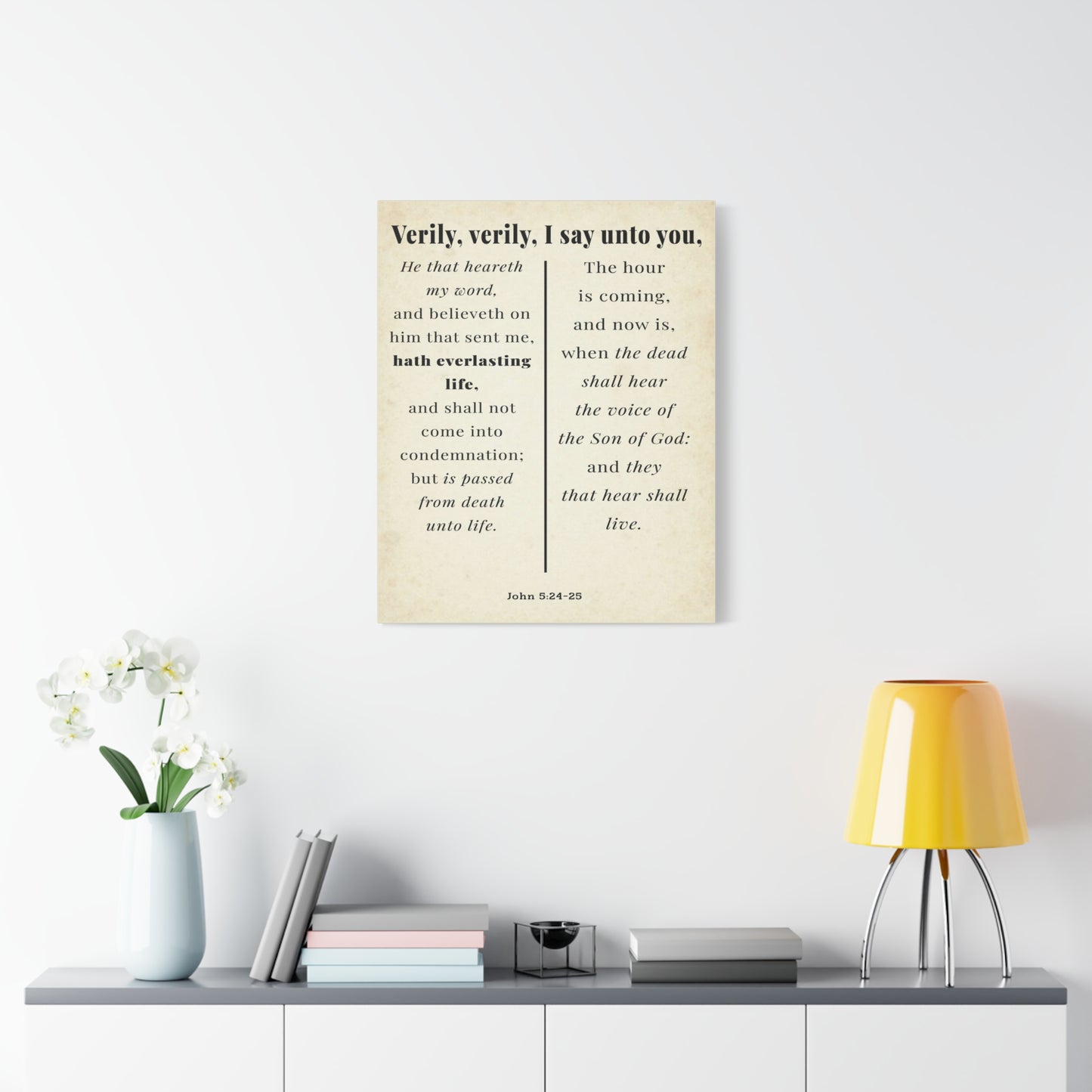 Scripture Walls John 5:24-25 Regeneration and Eternal Life Bible Verse Canvas Christian Wall Art Ready to Hang Unframed