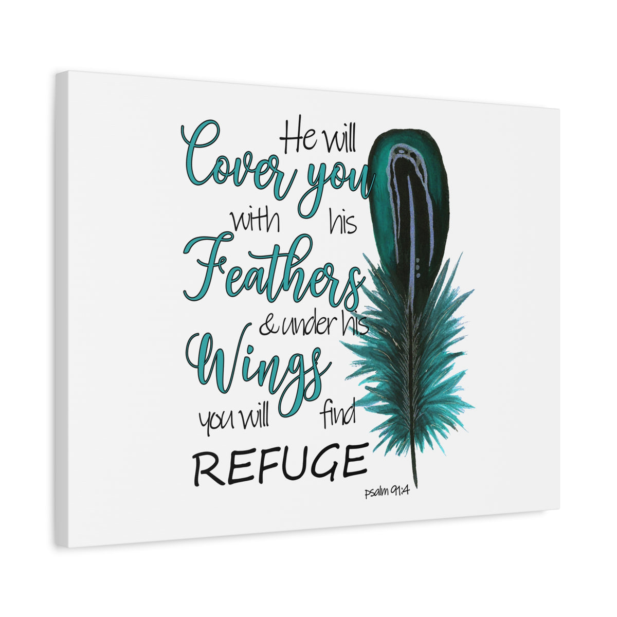 Scripture Canvas He Will Cover You Psalm 91:4 Christian Wall Art Bible Verse Print Ready to Hang