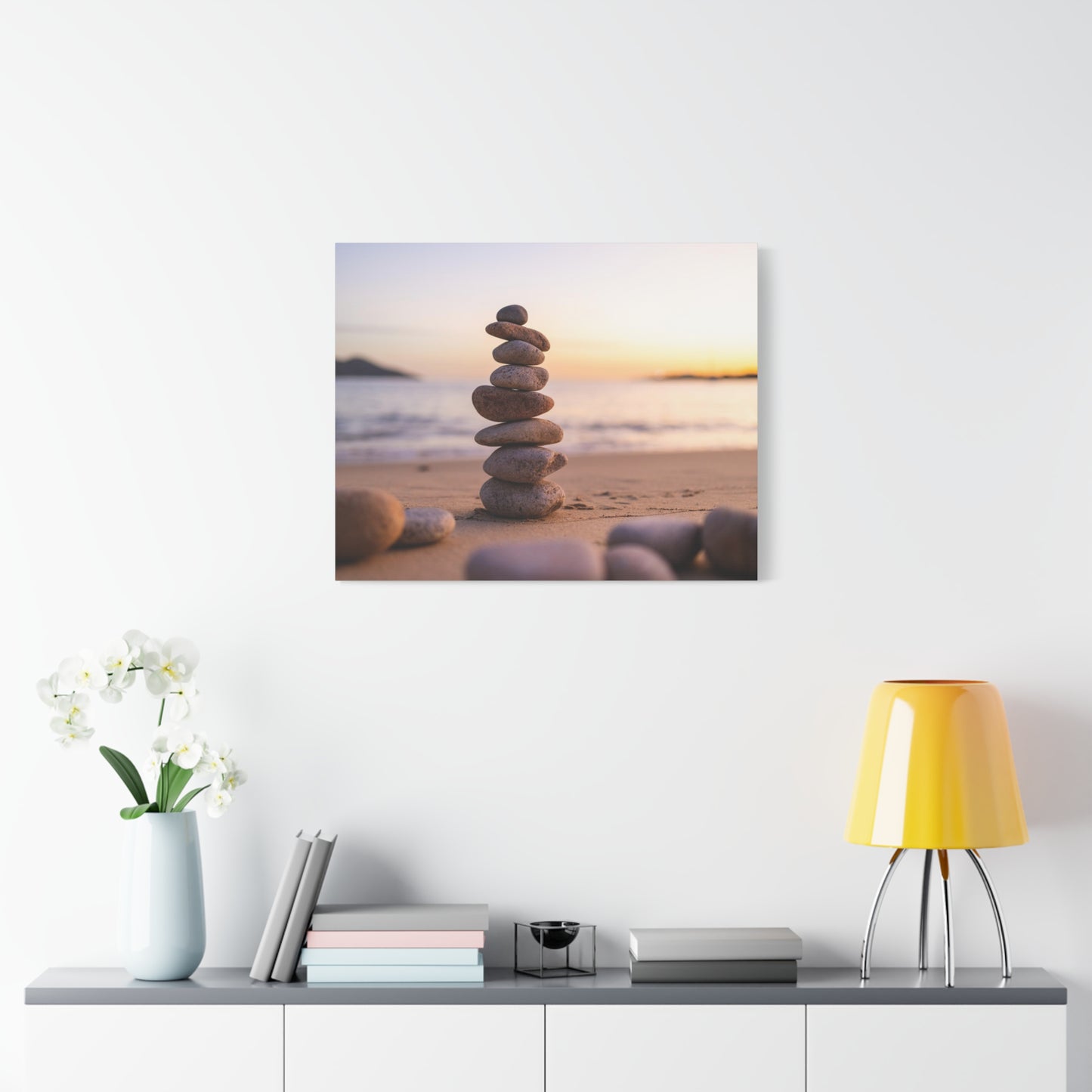 Pebbles Stack Over Blue Sea Nature Wilderness Photography Canvas Wall Art for Home Decor Ready-to-Hang