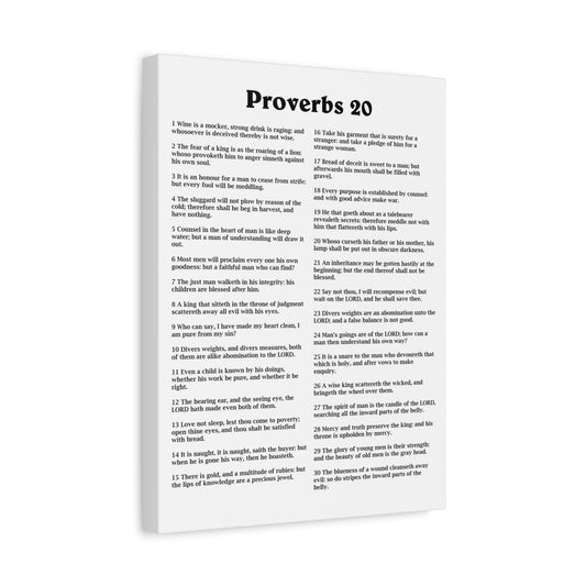 Scripture Walls Proverbs Chapter 20 White Bible Canvas Christian Wall Art Ready to Hang Unframed