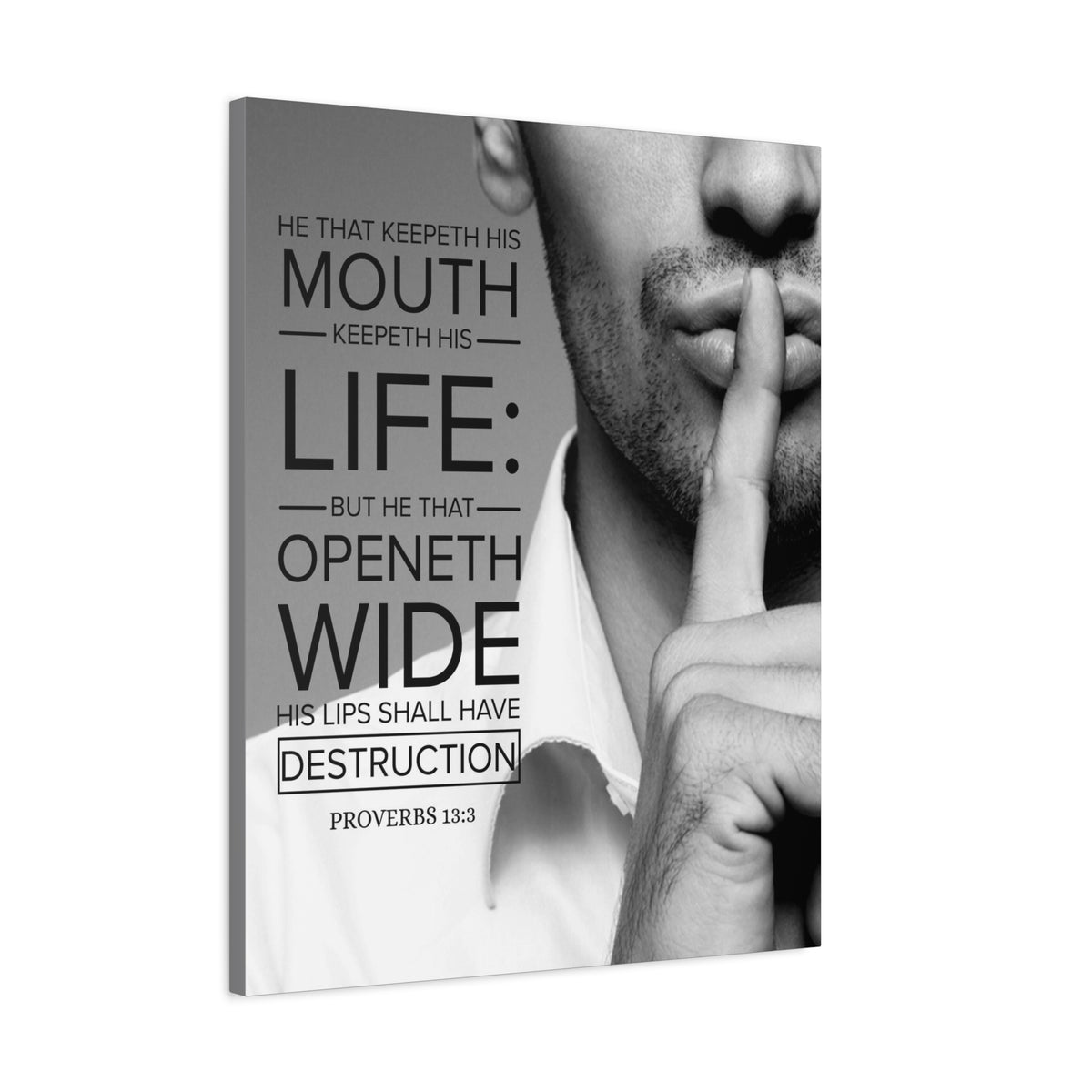 Scripture Canvas He That Keepeth His Mouth Proverbs 13:3 Christian Wall Art Bible Verse Print Ready to Hang