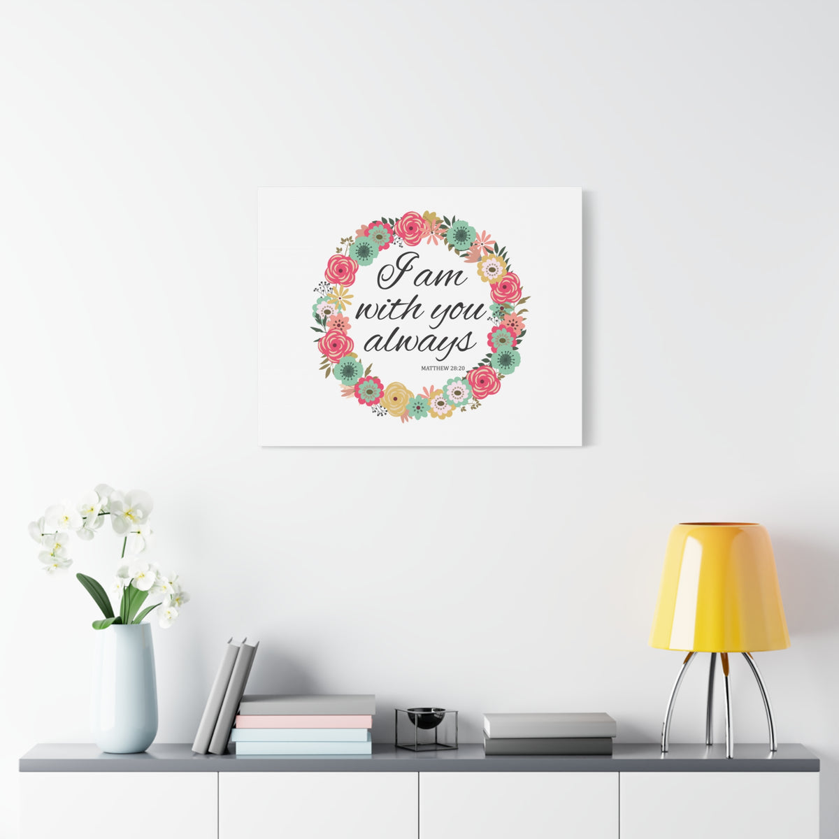 Scripture Canvas With You Always Pink Flower Matthew 28:20 Christian Wall Art Bible Verse Print Ready to Hang