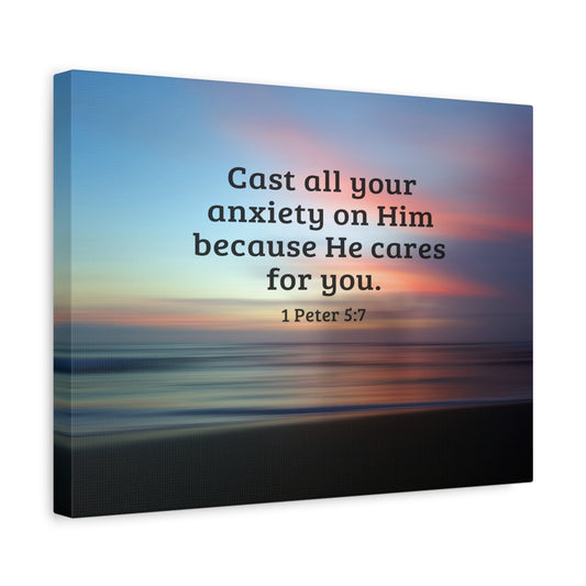 Scripture Walls He Cares For You 1 Peter 5:7 Bible Verse Canvas Christian Wall Art Ready to Hang