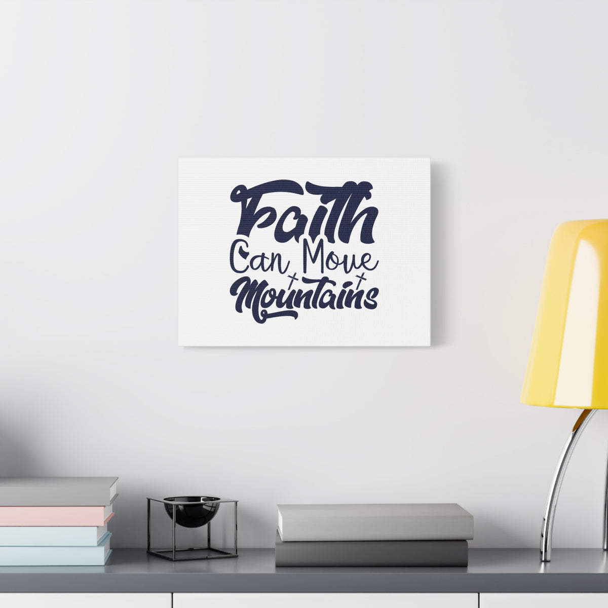Scripture Canvas Faith Can Move Mountains Matthew 21:21 Blue Letters Christian Wall Art Bible Verse Print Ready to Hang
