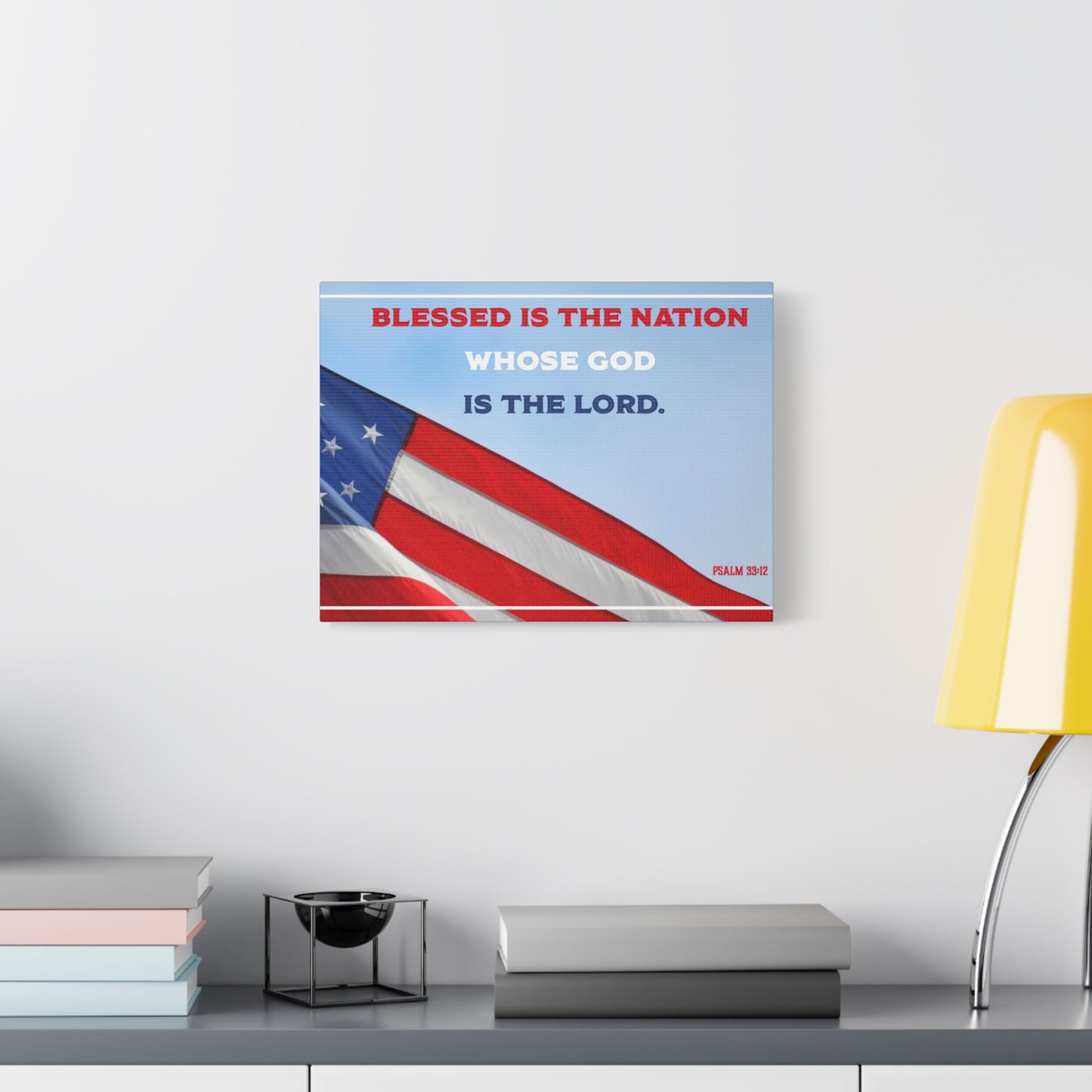 Scripture Canvas Blessed Is The Nation Psalm 33:12 Christian Wall Art Bible Verse Print Ready to Hang