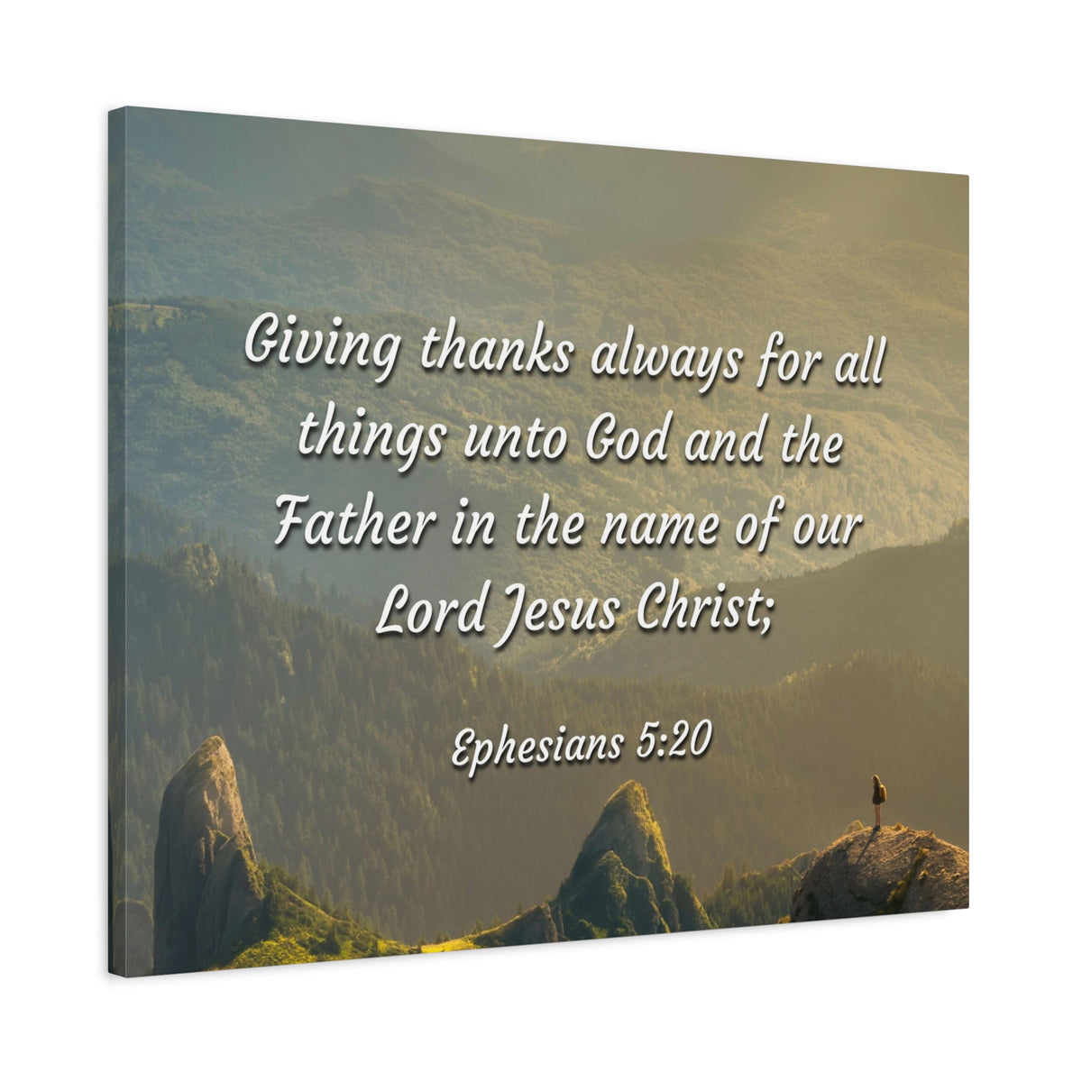 Scripture Canvas In The Name Ephesians 5:20 Christian Wall Art Bible Verse Print Ready to Hang