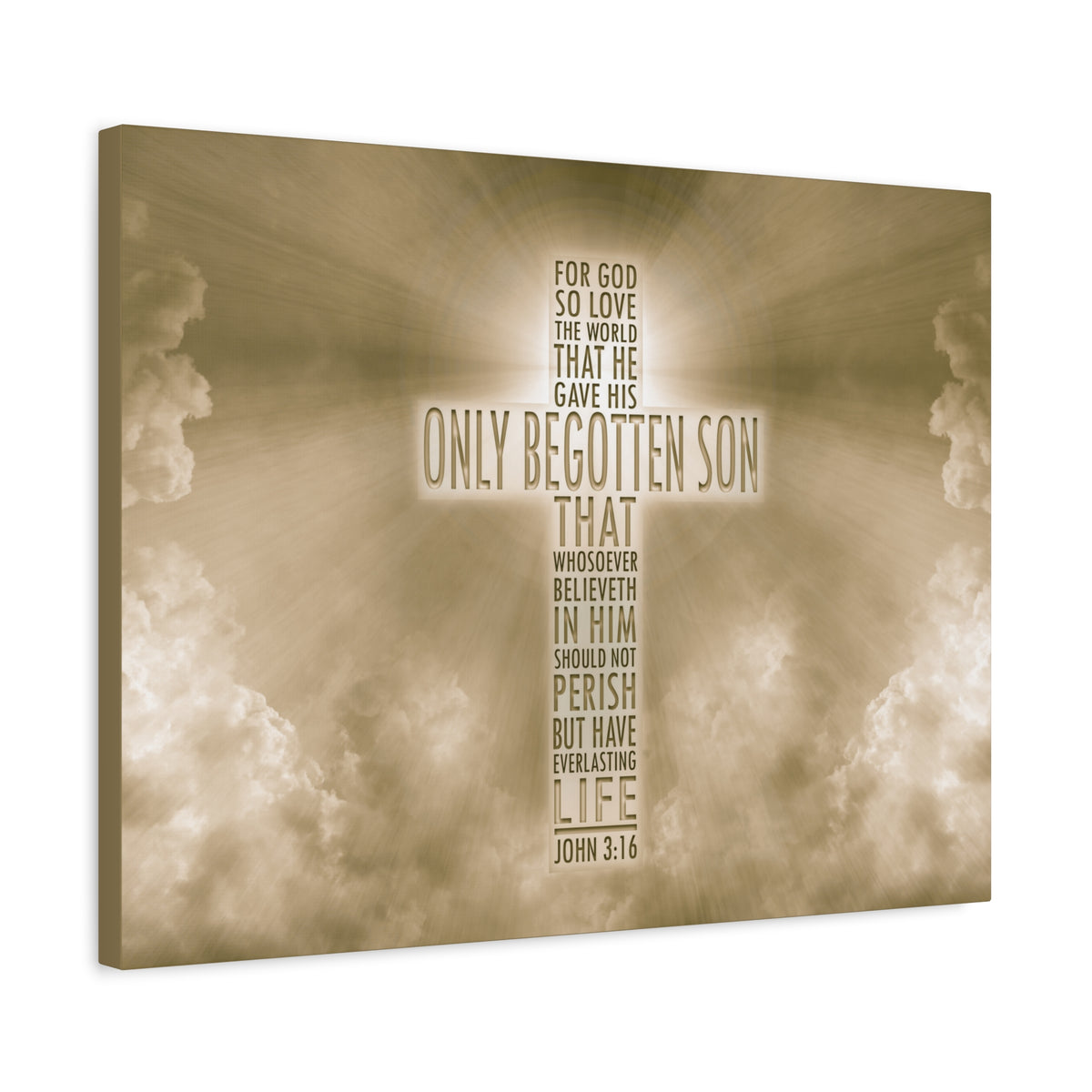 Scripture Canvas Only Begotten Son Christ John 3:16 Wall Art Bible Verse Print Ready to Hang