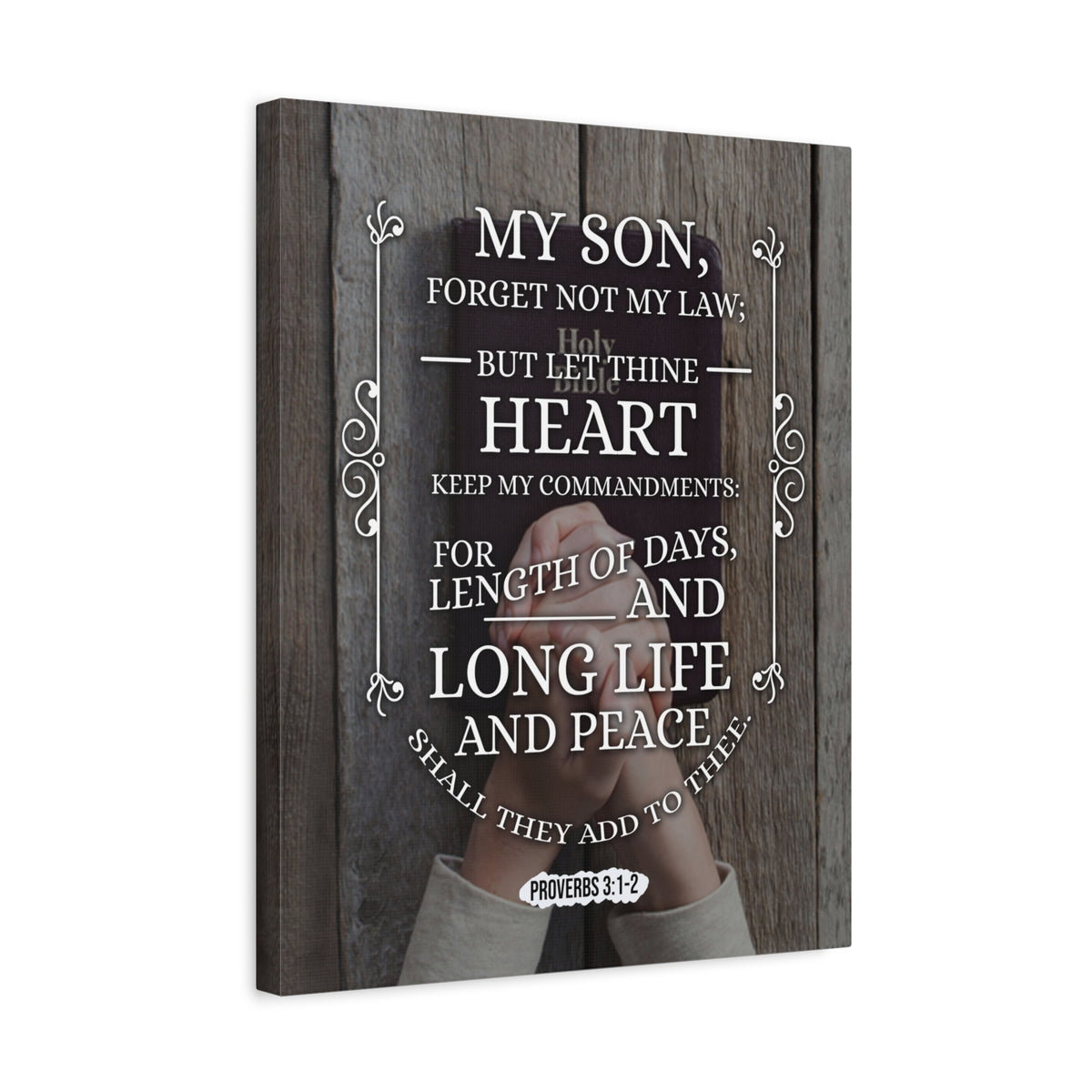 Scripture Canvas Long Life and Peace Proverbs 3:1-2 Christian Wall Art Bible Verse Print Ready to Hang