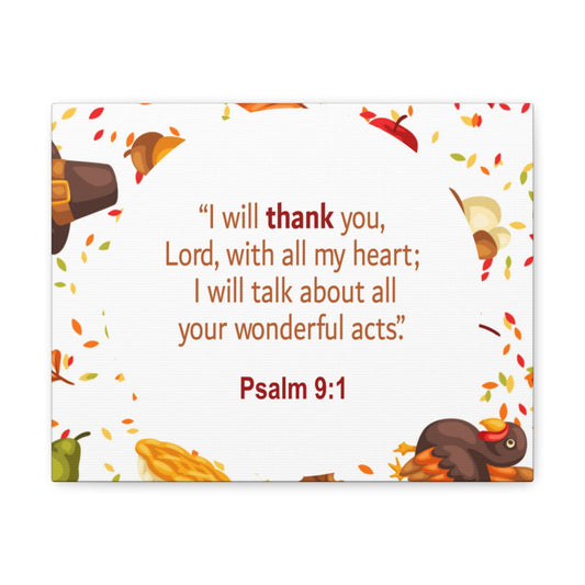 With All My Heart Psalm 9:1 Bible Verse Canvas Christian Wall Art Ready to Hang