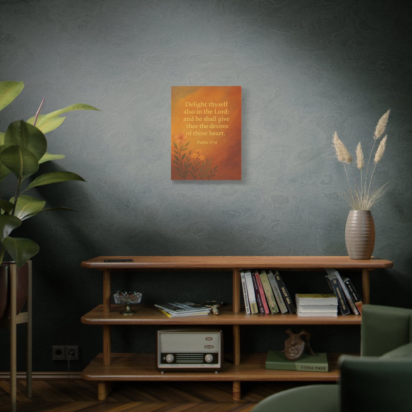 Bible Verse Canvas Psalm 37:4 Christian Home Décor Wall Art Scripture Ready to Hang Faith Print